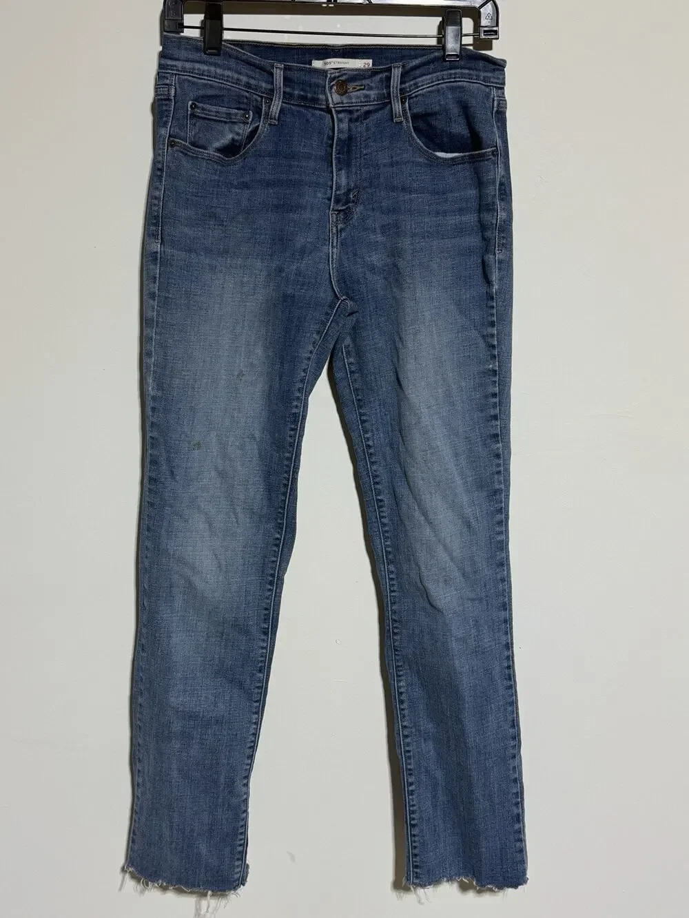 Levis 505 Straight Jeans Womens Size 29 Medium‎ Wash Blue Stretch 5 Pockets